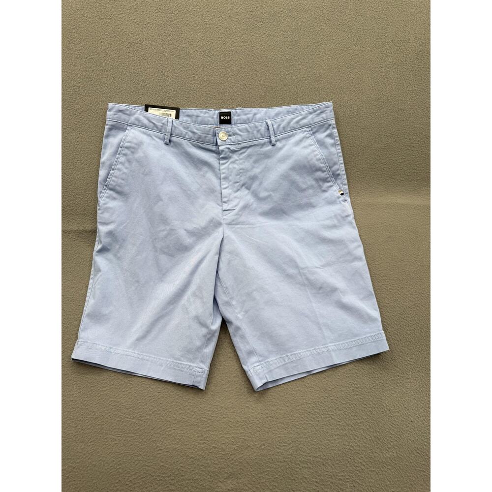 Boss Slice Shorts Mens 34‎ Blue Slim Fit Stretch Chino Casual Open Blue Summer